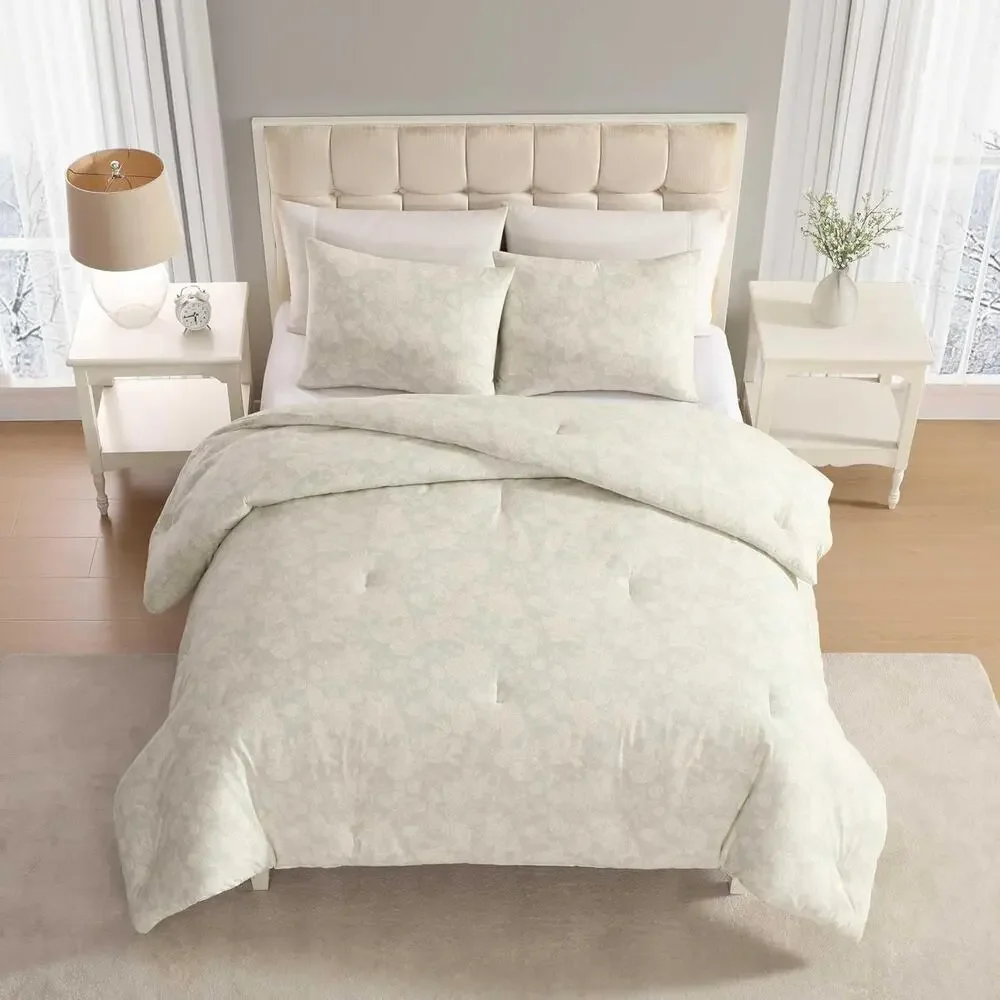 Laura Ashley Meredith Grey King Comforter Set 3 Piece Floral Cotton 108x96